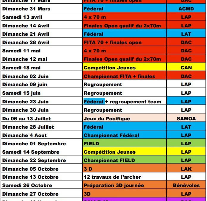 Calendrier de ligue 2019